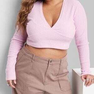 Wild Fable Women's Long Sleeve V-Neck Cozy Rib T-Shirt